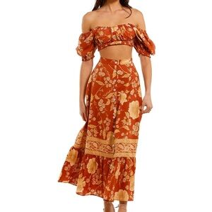 🏝️ Spell Sloan Midi Skirt & Cropped Top Set in Ochre